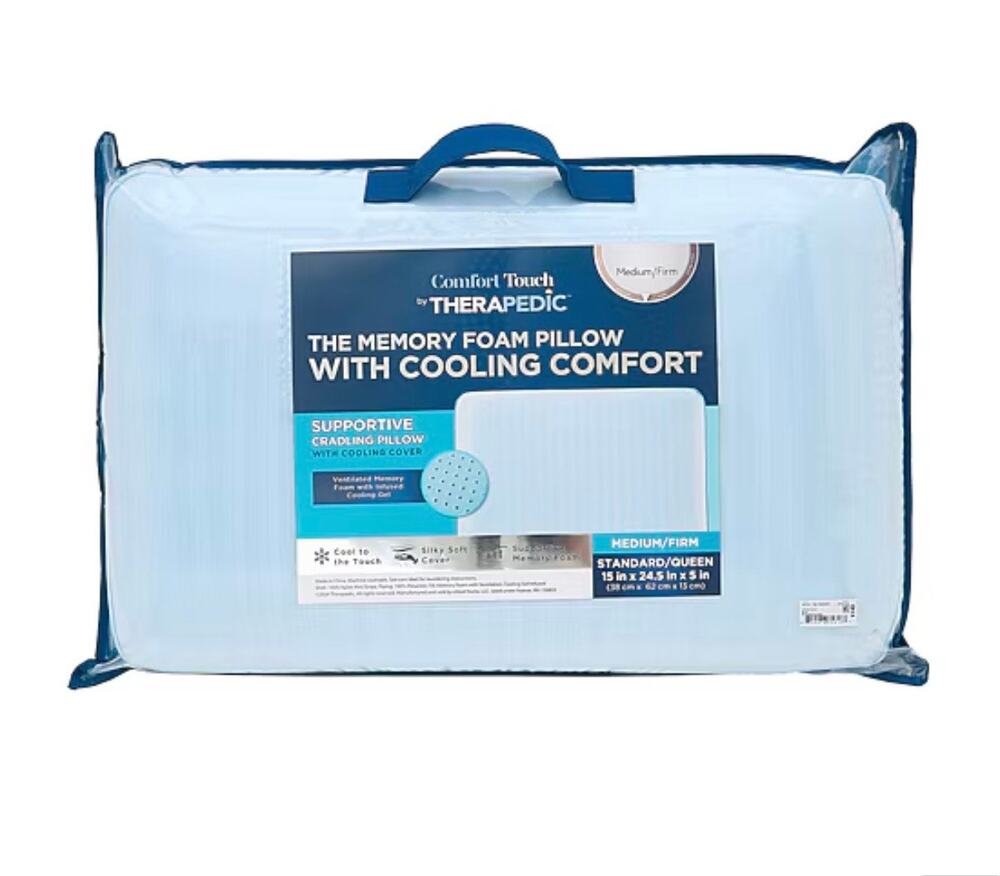 NEW! Comfort Touch by Therapedic Memory Foam Cooling Bed Pillow Standard/Queen